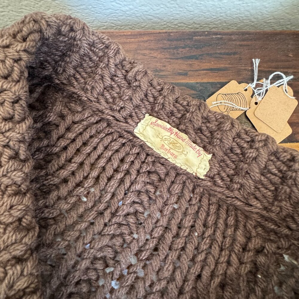 Vintage Unique Hand Knit Brown Zippered Fisherman Knit Cardigan - XS-M - Picture 4 of 4